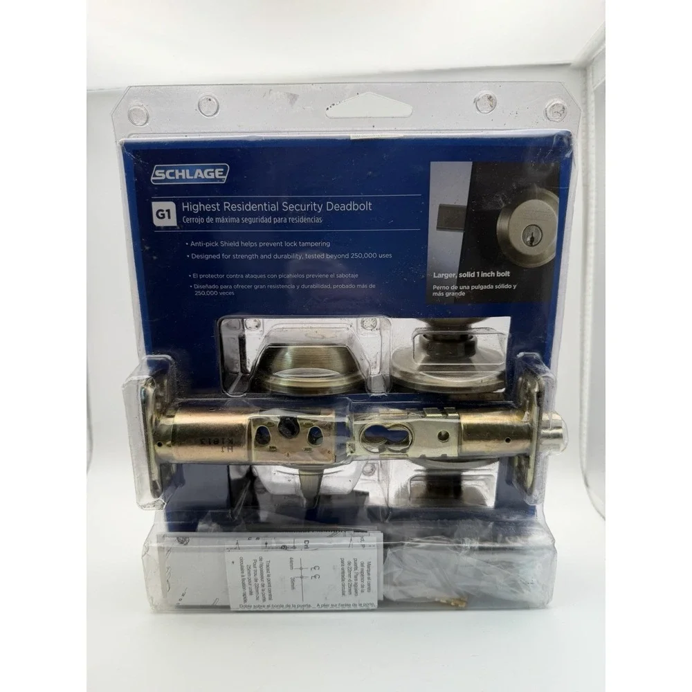 New Schlage Security Plymouth Door Knob Bright Brass Deadbolt FB50N V GEO 609